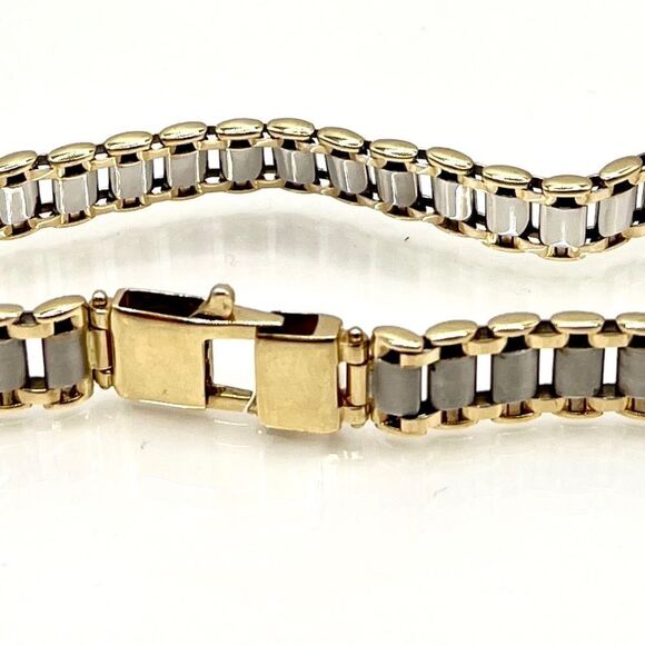 New 14k Italian Gold Men's 8-1/4" Two-Tone Link Bracelet, 18 grams - Picture 10 of 13